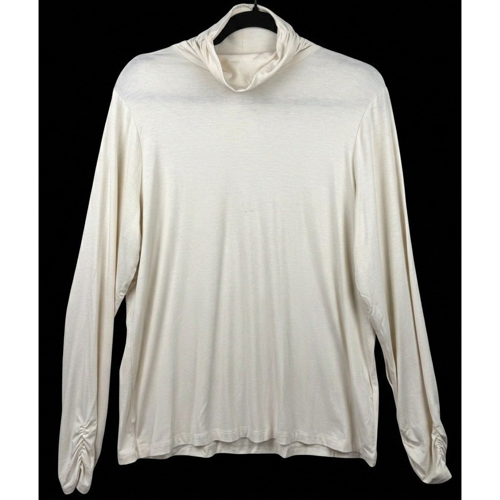 Chico's Turtleneck Top Women 2 Large Cream Ivory Long Sleeve Ruched Cuff Basic